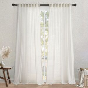 Topfinel - Cotton Linen Blended Semi Sheer Back Tab Curtains Natural